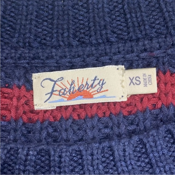 Faherty Royal Palm Striped Knit Blue Red Sweater Embroidered XS - Picture 3 of 6